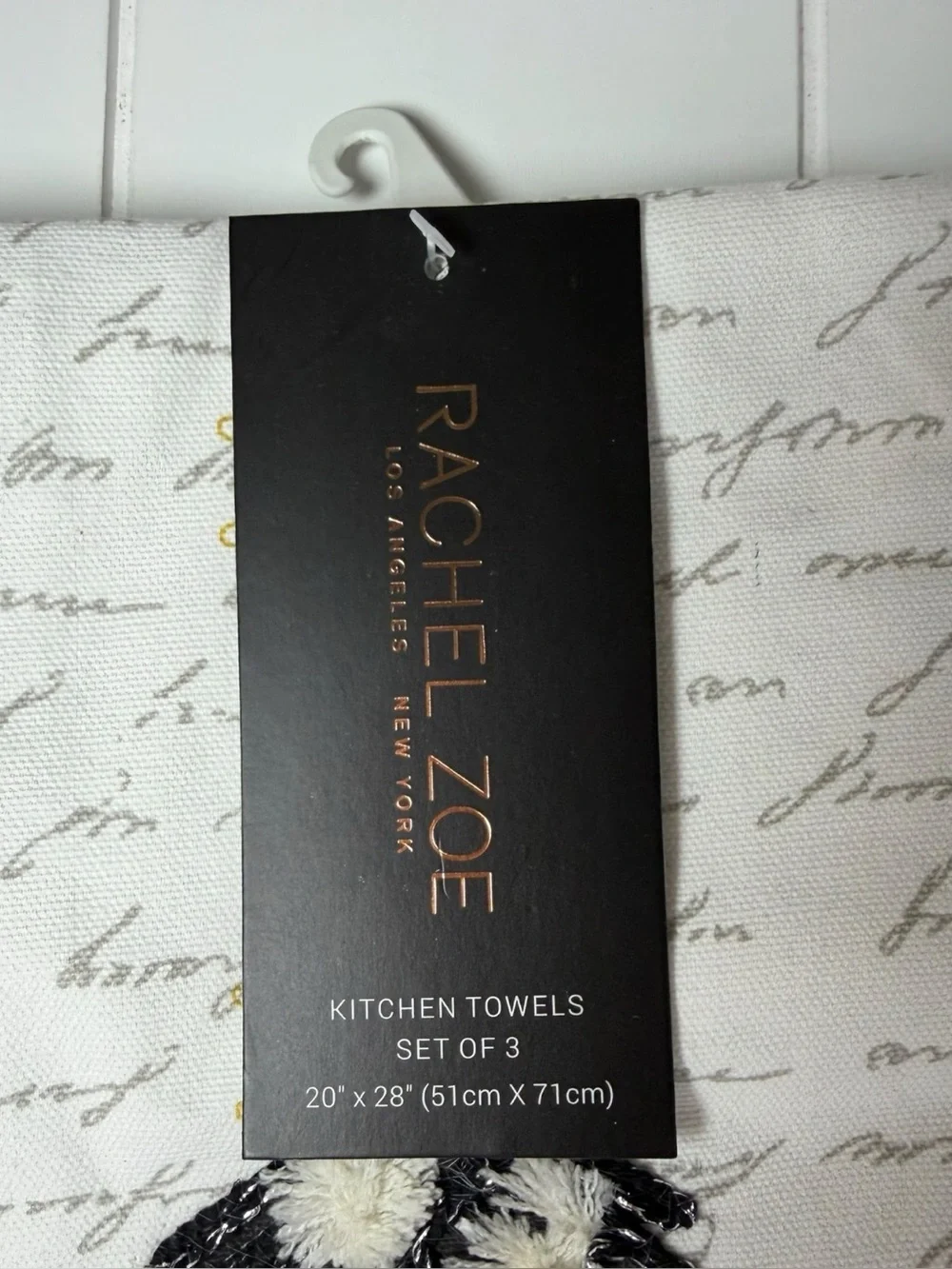 Rachel Zoe White Black Gold Embroidered Holiday Tree Towel Set of 3